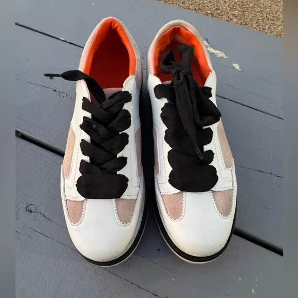 Zara contrast color platform Stylish White and Orange Sneakers S/9 - Picture 3 of 9